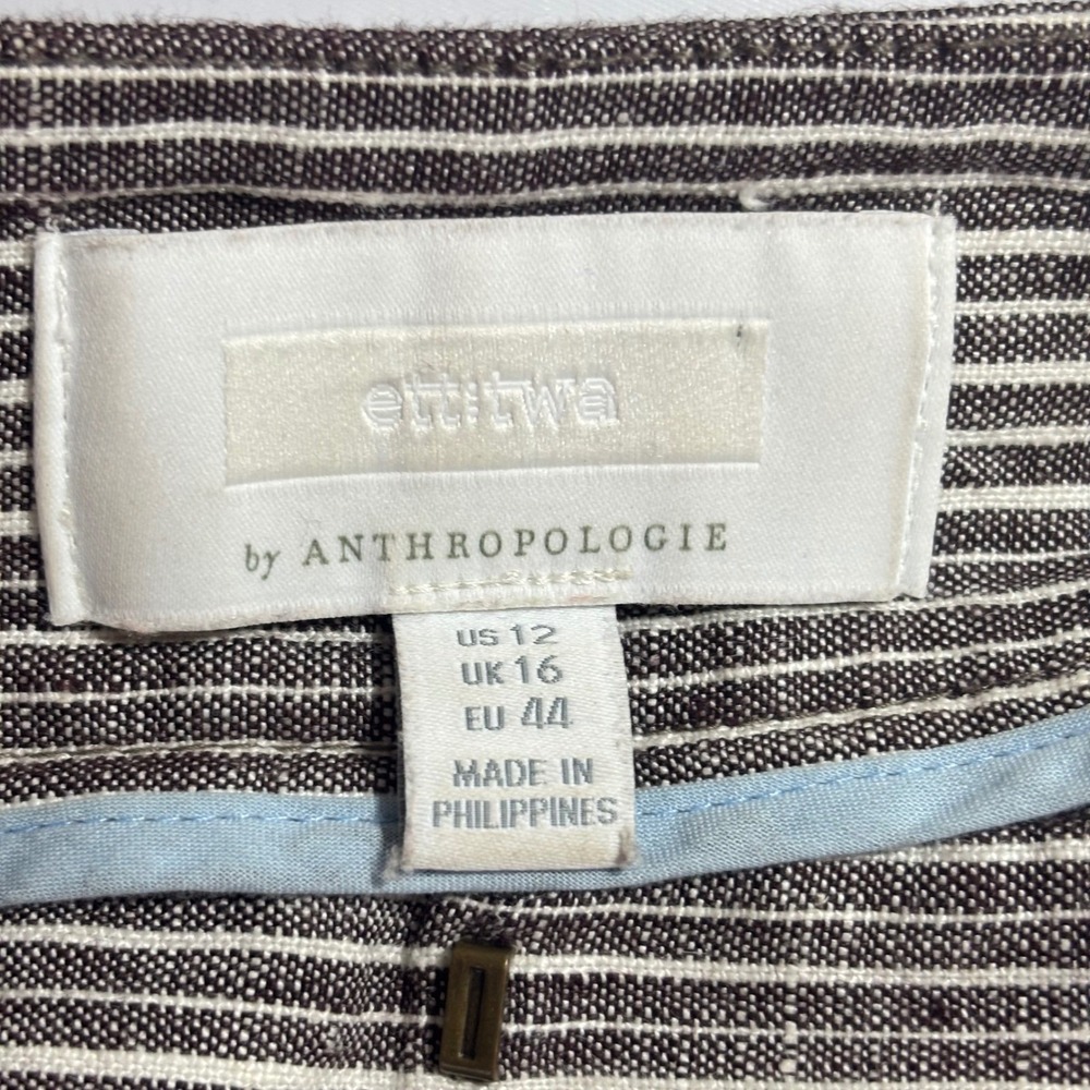 Anthropologie Ett Twa Super Wide Leg Brown Striped Linen Pant Women Size 12 Tall - Picture 10 of 16